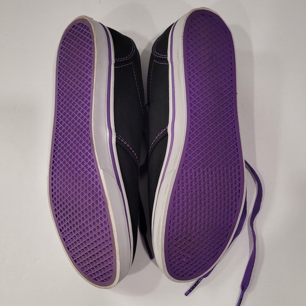 Vans Atwood Low Top Sneakers Black Canvas Purple Stitching Women's Missy Size 6 - Picture 10 of 11
